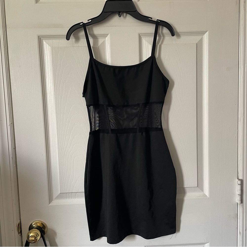 Black Mesh-Panel Slip Dress - Women